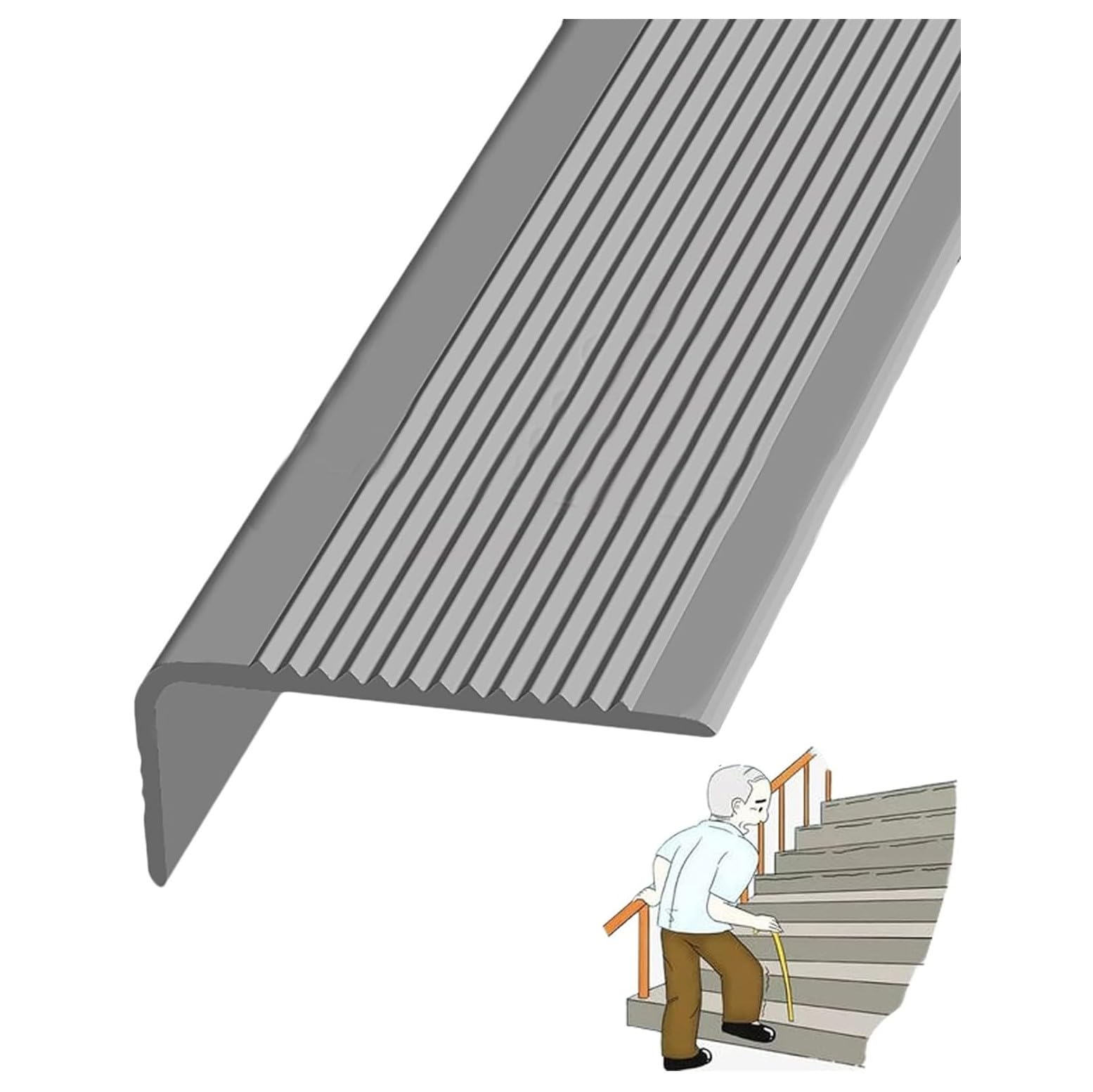 Stair Edge Protector Non Slip Step Trim,PVC Rubber Angle Stair Edge Trim,Bullnose Stair Anti Slip Nosing Self-Adhesive Vinyl Edging Strip wljiangdp240515(Color:Grey,Size:4m/157.5in)