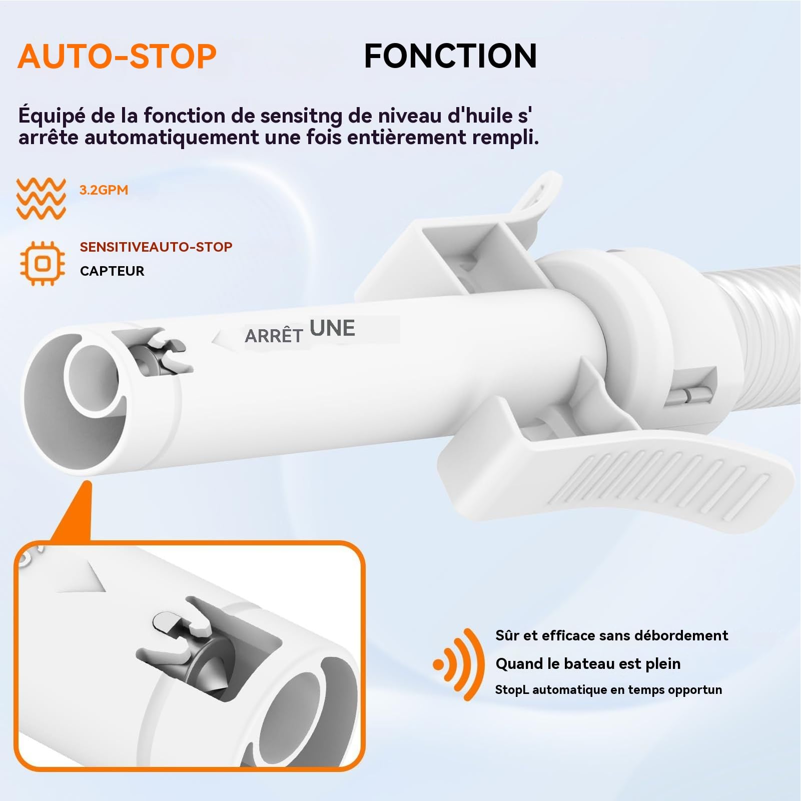 Bomba de fluido: dispositivo de líquido para coche alimentado por batería | Sensor de apagado automático con manguera extra larga para vehículo, , camión, motor, gas, , agua,