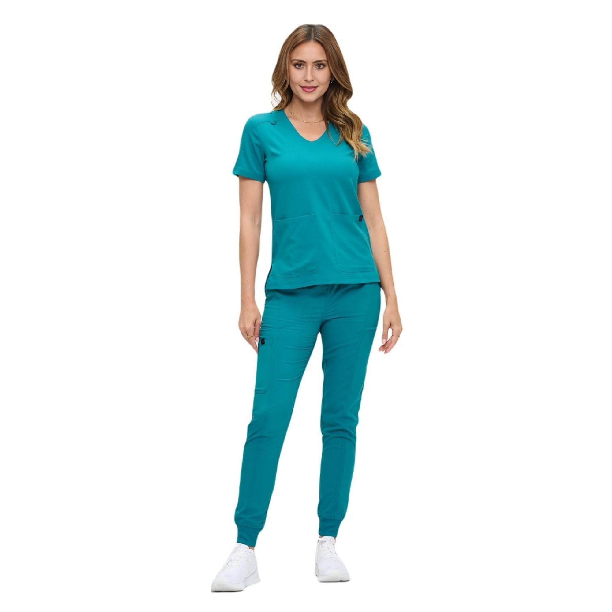 M&M SCRUBS Women’s Jogger Scrub Set - Soft Stretch V-Neck Top & Cargo Pants Medical Nursing Uniforms Regular/Petite