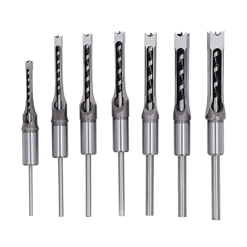 Garosa Juego de brocas de cincel de mortaja de agujero cuadrado, 7 piezas, para carpintería, sierra cuadrada, 14 pulgadas, 516 pulgadas, 38