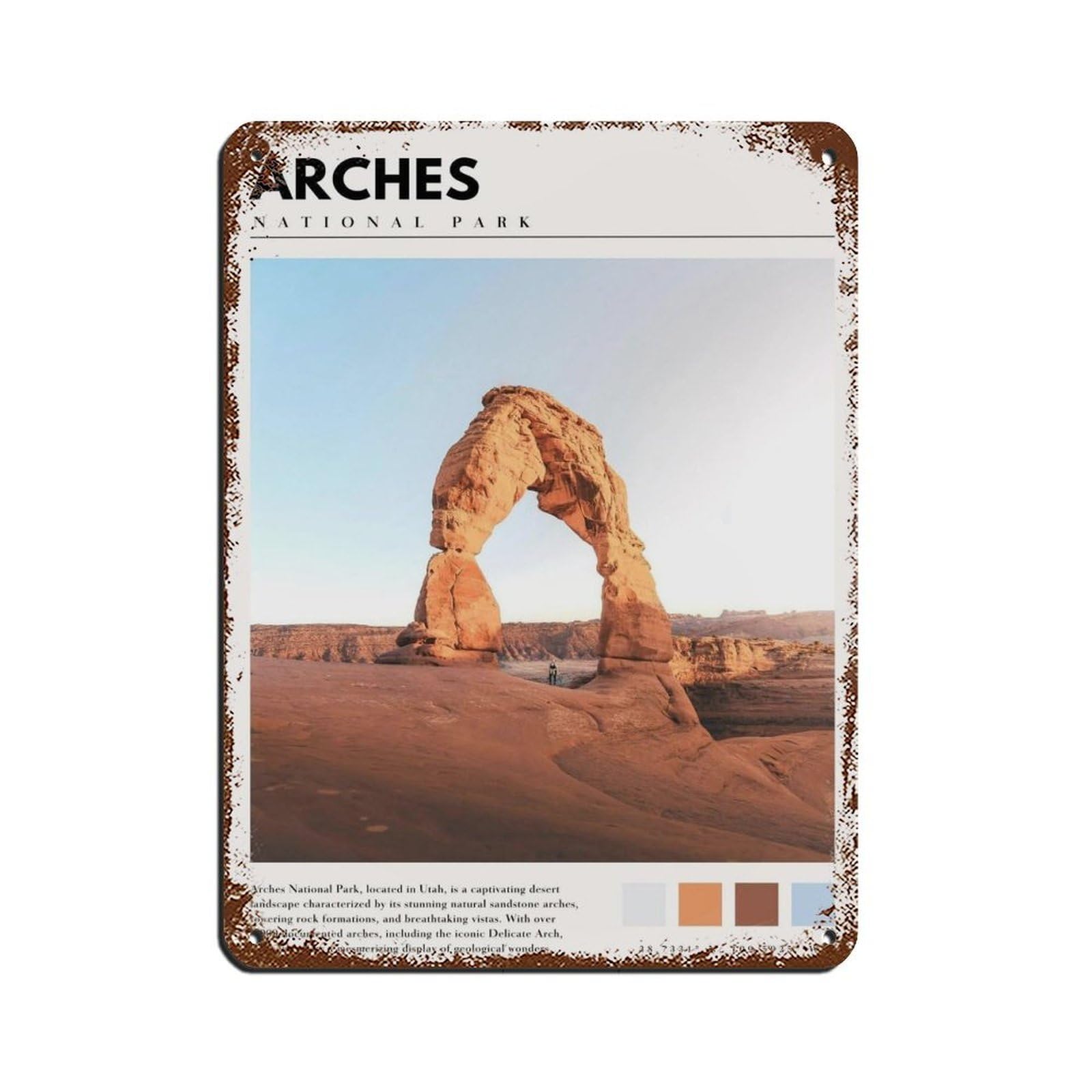 Arches National Park Poster Arches Utah Art Retro Poster Metal Tin Sign Chic Art Retro Iron Painting Bar People Cave Cafe Family Garage Poster Wall Decoration 12x16inch(30x40cm)