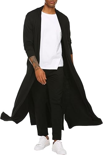 Miniatura 4 de COOFANDY Cárdigan ligero con cuello de chal con volantes para hombre, parte delantera abierta, longitud larga, abrigo