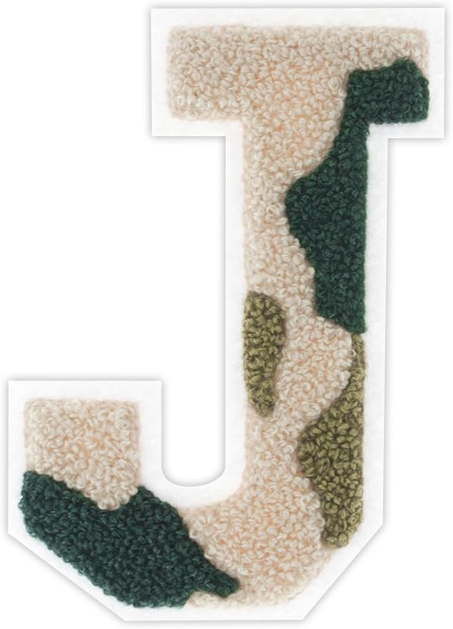 M&J Trimming Iron On Letters - Varsity Chenille A-Z Patches - Iron Adhesive or Sew On Appliques - Decorative 4.5" Camouflage Letters with White Border