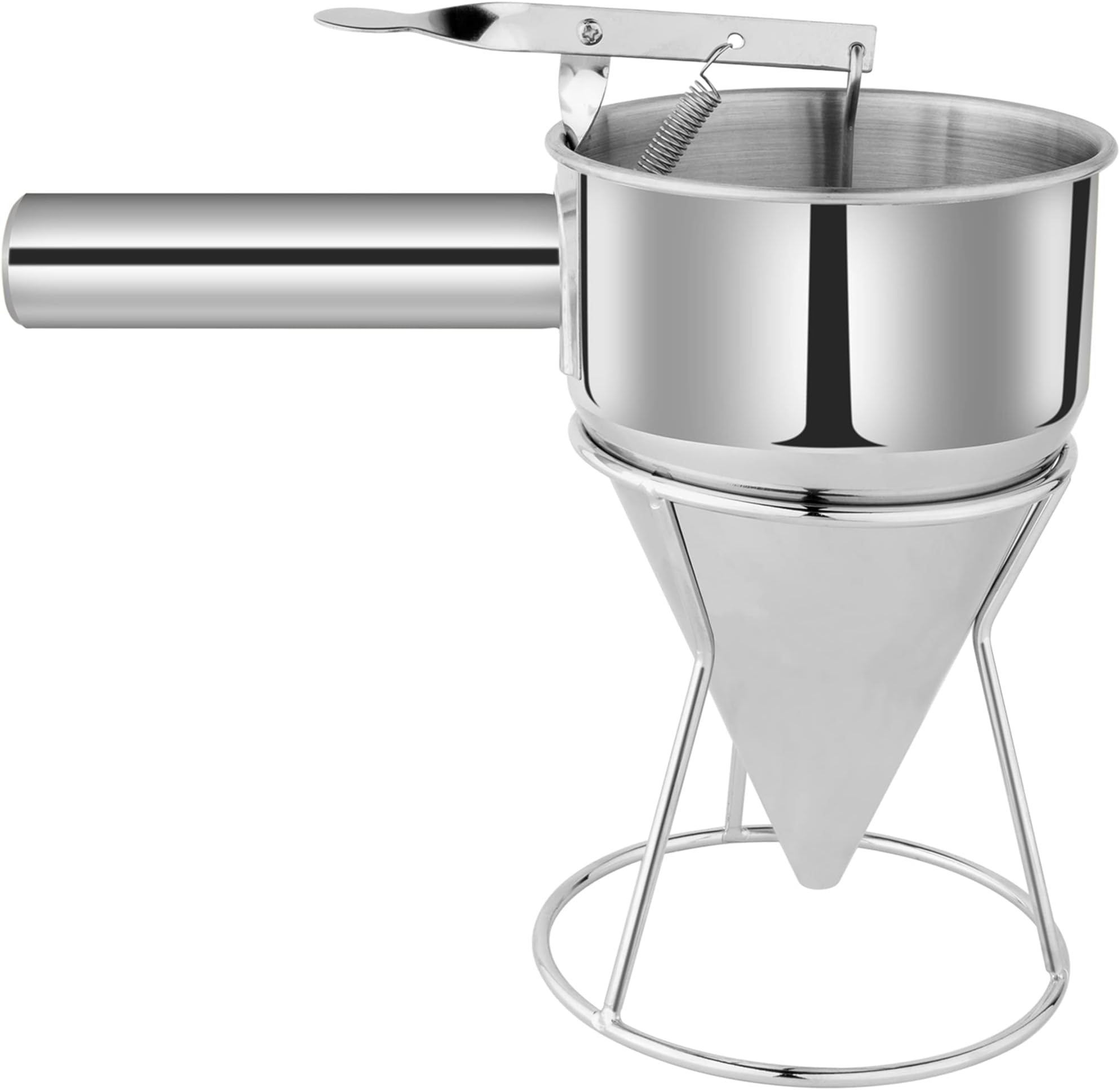 EggMr Stainless Steel Pancake Batter Dispenser Funnels with Stand Great for Cupcakes, Takoyaki or Any Baked Goods