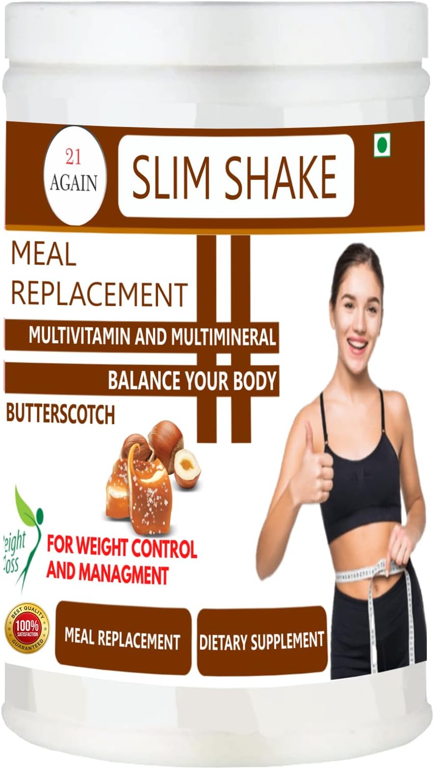 Hi-Protein Slim Shake Meal Replacement Shake - For Weight Control & Management With Natural Herbal Protein Shake - Blend (Ayurvedic Formula) 500g (Butterscotch)