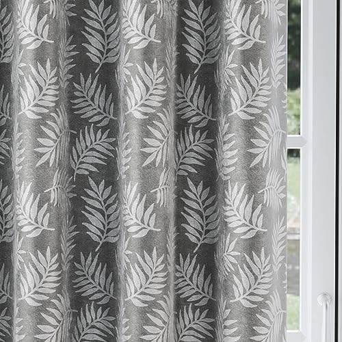 Oakland Grey Leaf Print Thermal Blockout Curtains with Eyelet Top, 66 x 72 inch (168x183cm) - Image 3