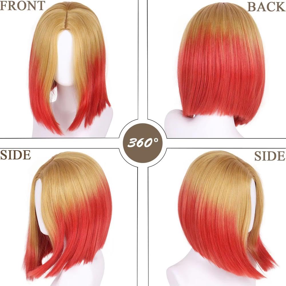 Haarpflege Kurze Bob-Perücken Blond Bis Rot Lace-Front-Perücke Mittlerer Teil Farbverlaufsperücke Für Cosplay-Party