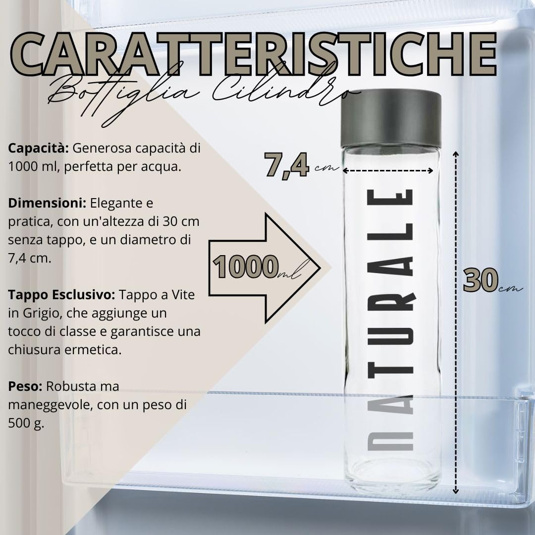 Botellas de cristal para agua, 1 litro, cilindro – Juego de 4 botellas