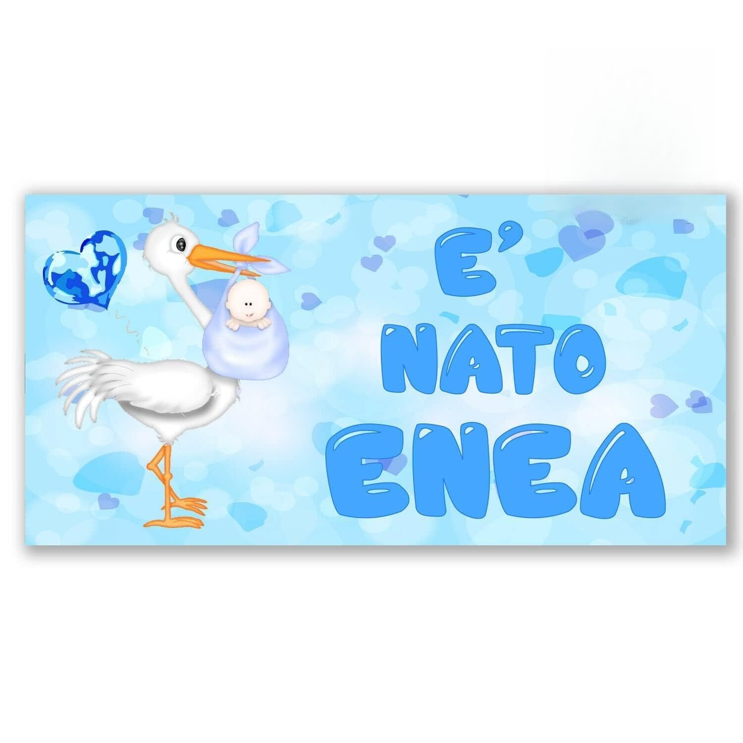 BANNER STRISCIONE NASCITA PERSONALIZZATO CON NOME - è NATO CON CICOGNA - BANNER PVC ANCHE DA ESTERNO GARANZIA 5 ANNI (300X100 CM)