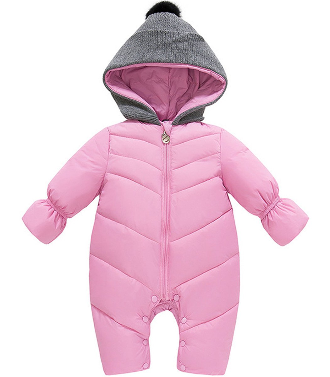 JELEUON Baby Girls Boys One Piece Front Zippers Button Winter Down Jacket Romper Jumpsuit Pink