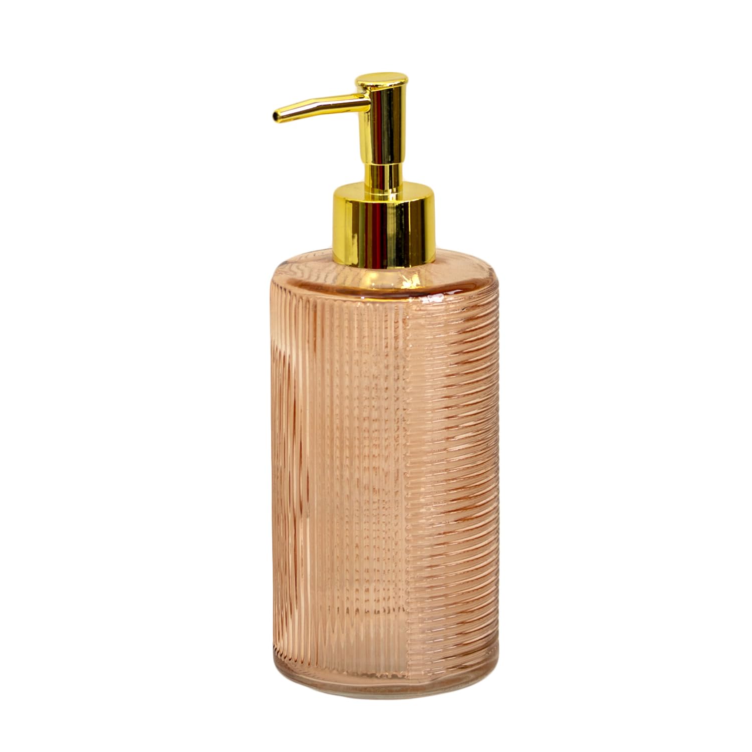 Tall Ribbed Glass Soap Dispenser 500ml Gold Pump Liquid Lotion Bathroom Holder (1, Blush)