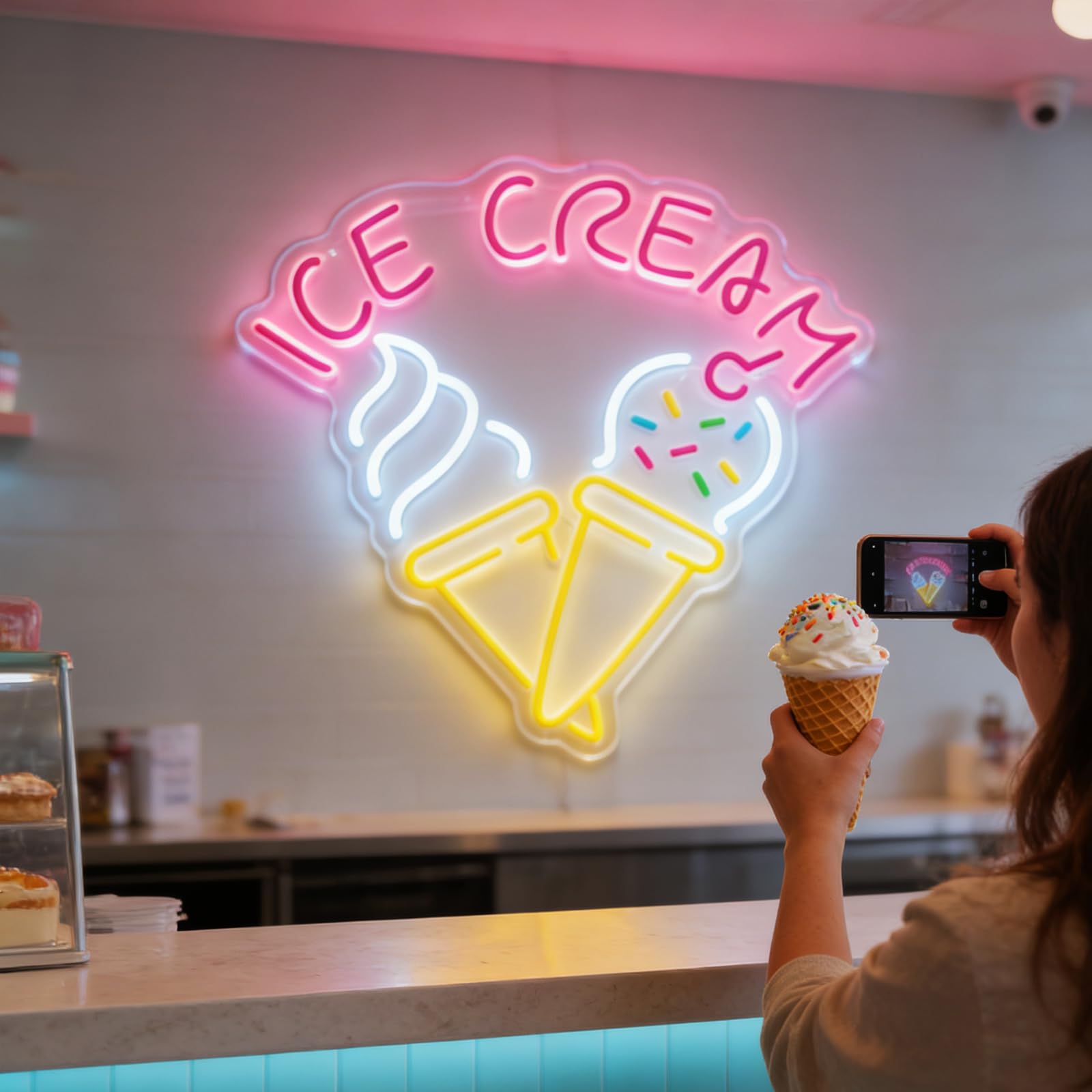 Insegna al Neon a LED a Forma di Gelato, Decorazione da Parete, alimentata Tramite USB, Luce al Neon dimmerabile. Illumina i Tuoi Sogni Estivi per gelaterie, pasticcerie, bancarell