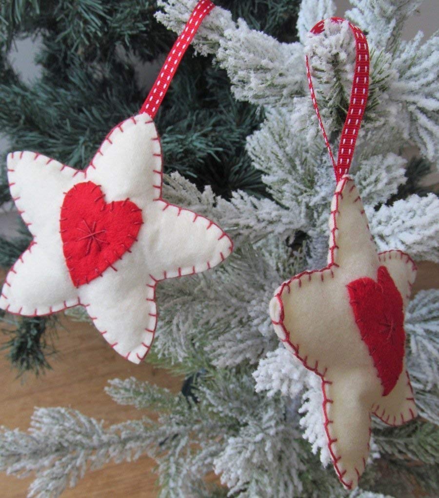 White Felt Christmas Star and Heart decoration