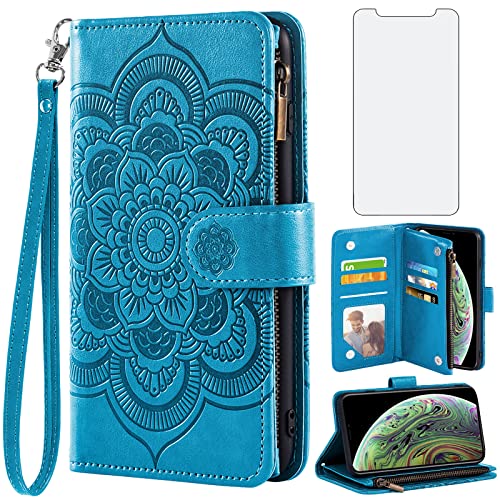 Étui iPhone Xs Max bleu floral Asuwish 10x XR Xsmax protecteur verre