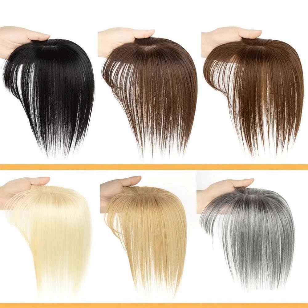 5x9cm Basis-Haarteile, Echthaar-Topper for Damen mit Pony for dünner werdendes Haar Flauschigs und Natürlich(Light Brown,8inch)