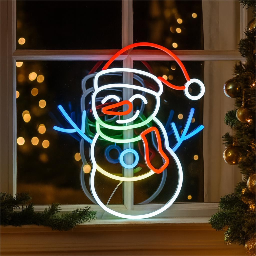 XMAS HAUS Snowman Silhouette Neon Light 36x40cm USB LED with Window or Stand Mount, On/Off Switch, 1.5m Cable Festive Indoor Holiday Christmas Decoration