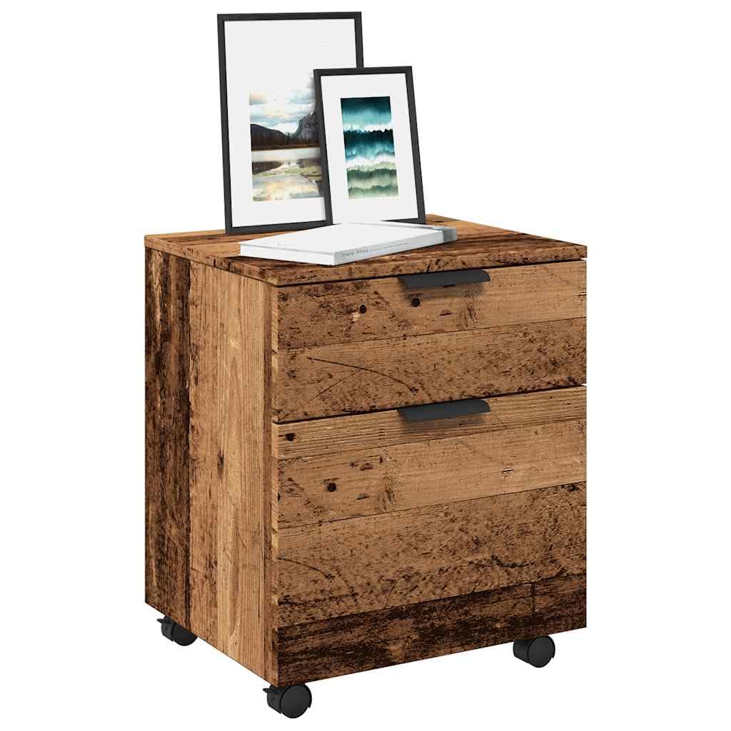 Brokky 856949 Schedario con Ruote Legno Antico 45x38x54 cm Legno Multistrato Cassettiera,Mobiletto da Ufficio con Serratura,Regolabile per Cartelle Sospese,Superficie Testurizzata,per Ufficio,Studio