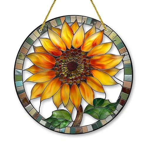 Yeyert Multi-Colored Flower Sunflower Stained Windows Hanging Suncatcher,Flower Stained Glass Suncatchers Window Ornament Stained Glass Panel Sun Catcher Wall Hanging Decor Birthday Gifts