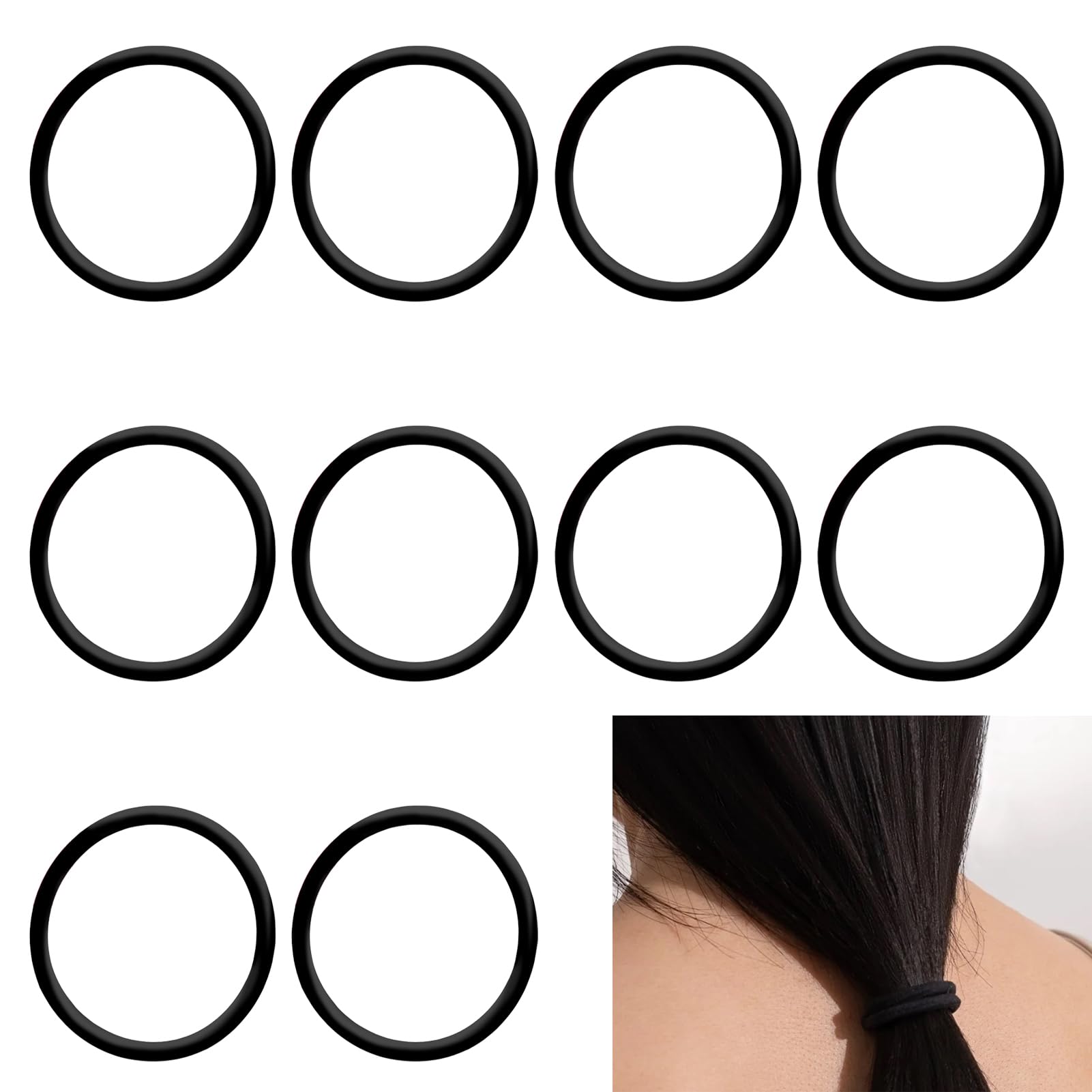 10 sztuk silikonowych gumek do włosów, opaski do włosów i uchwyty na warkocze do uprawiania sportu, unisex, gumki do włosów, czarne, antypoślizgowe, ultra mocne trzymanie, uniwersalne gumki do włosów