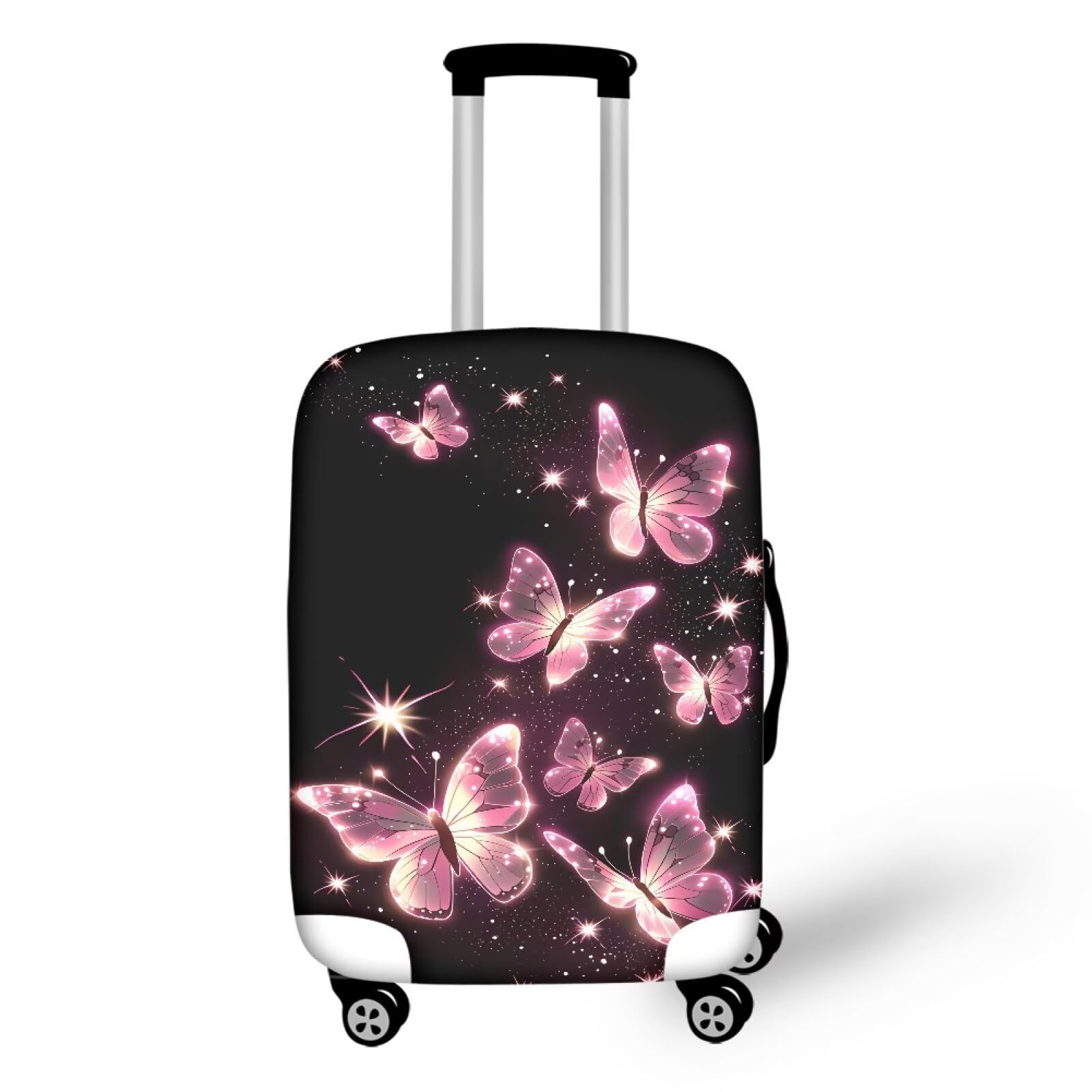 Pink Butterfly Black Luggage Covers,Suit Case Covers for Luggage,Travel Luggages Cover Suitcases Protector Carry on Luggages Cover