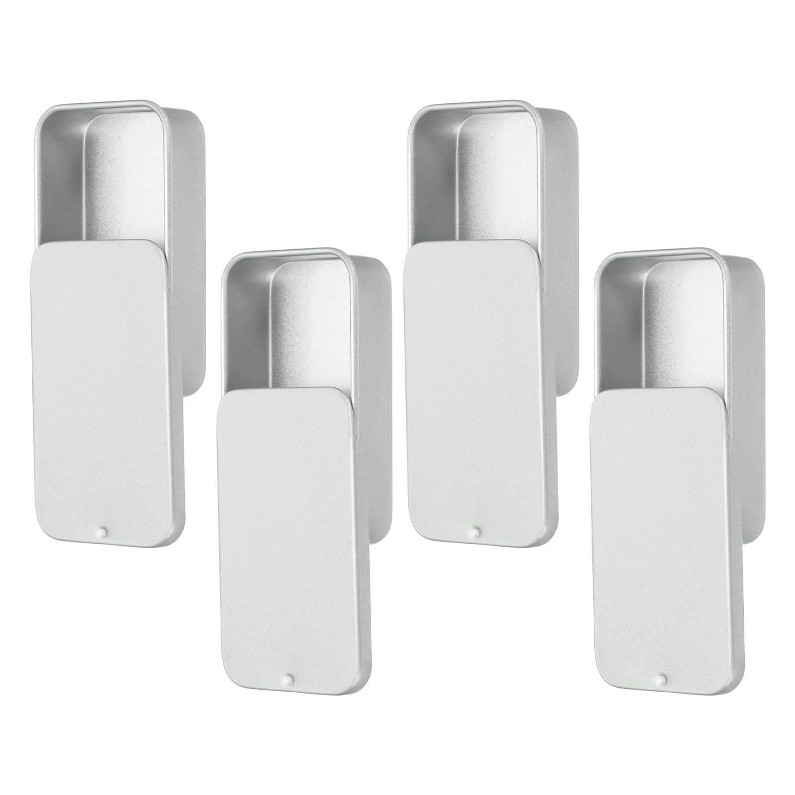 sourcing map 4 Pcs Metal Tin Box Container, 2.4x1.3x0.4 Slide Top Tin Containers Small Empty Rectangular Storage Box for Lip Balm Candies Jewelry Crafts Storage, Silver