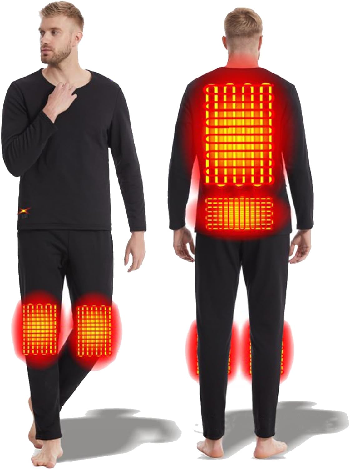 Men's Heated Underwear Top Bottom Set Thermal Underwear for Men Fleece Lined Long Sleeves Base Layer