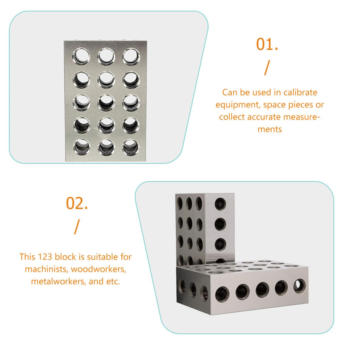 Bloc de Calibrage 123 en Acier, Lot de 2, Argenté