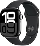 Apple Watch Series 10 [GPS, 42mm] - Jet Black Aluminium Case with Black Sport Band - M/L (Renewed)