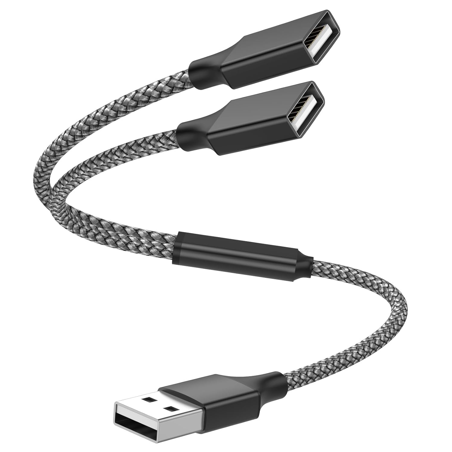 USB Y Splitter 1 in 2 Out 1Ft/30cm, USB Male to 2 Female Cable for PC/Laptop/MacBook/Keyboard/PS4/PS5/Flash Drive/LED (Black)