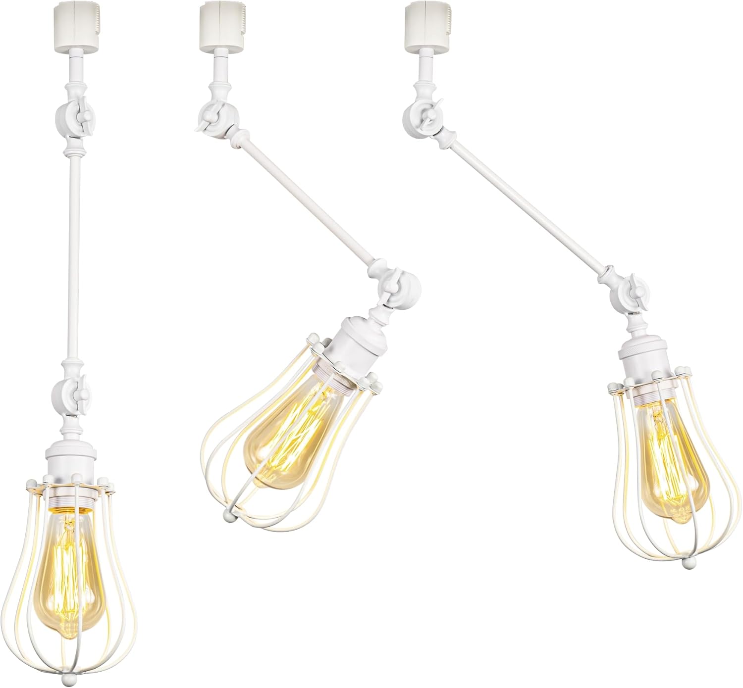 3-Pack Adjustable Angle J-Type Track Mount Lighting White Metal Cage Shade Simple Design Track Lamp for Home Decor Background Gallery Store(No Track, Bulb)