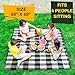 PortableAnd Picnic Blankets, 3 Layer Soft Fleece Blanket for Beach,Camping on Grass, Waterproof, Sandproof, Best Gift for Couple & Families, Black and Gray Checkered