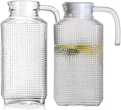 HOMESHOPA Glass Water Jug with Lid, 2 Pack 1.6 Litre Water Pitcher Carafe Jug for Hot/Cold Water Ice Tea Coffee Milk & Juice Beverage, Transparent Glass Fridge Door Water Jug with Spout and Handle