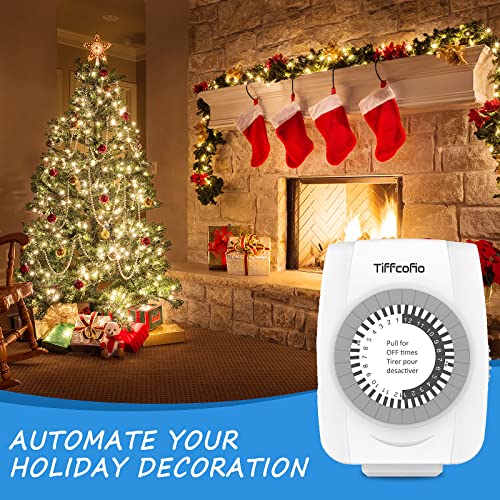 Tiffcofio Indoor Mechanical Outlet Timer, 3 Prong Timers For Electrical Outlets, 24-Hour Programmable Light Timer, Etl Listed, 2 Pack #TOP5