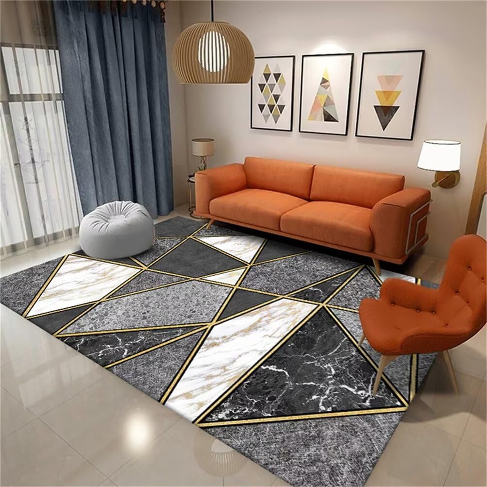 Tapis facile d'entretien gris à motif de marbre rayé moderne