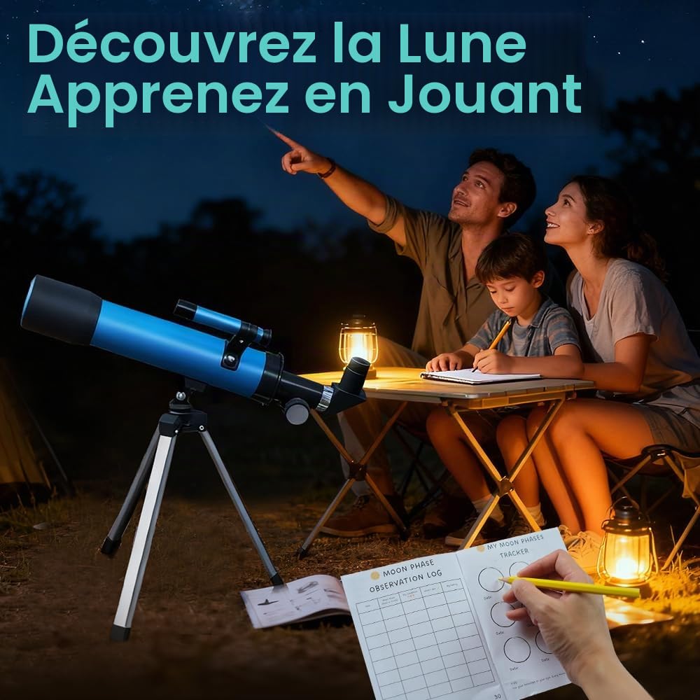 Télescope astronomique 50 mm pour enfants débutant avec trépied 2 oculaires 20X-100X portable