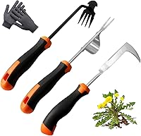 Bretread 3-Pack Stainless Steel Weed Puller Tools - V-Shape Uprooter, 4-Tine Extractor & L-Shaped Crevice Weeder for Gardens, Lawns & Cracks