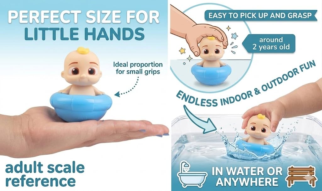 CoComelon - Juego de 3 juguetes flotantes para piscina y baño, incluye JJ, Cody y YoYo, con licencia oficial, juego de figuras de agua para natación y bañera de verano, regalo para niños pequeños,