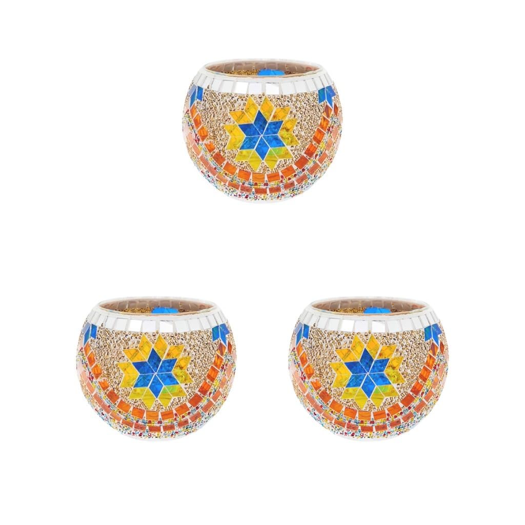 3 set Mosaik Glas Kerzenhalter Teelicht Kerzenhalter für Hochzeit Gelb Orange