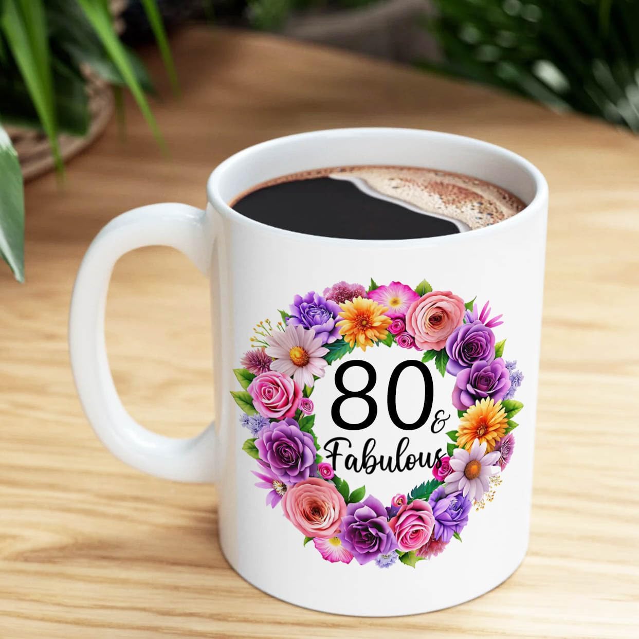 80th Birthday Gifts for Women, 80 and Fabulous Mug, 80 Year Old Birthday Gifts For Woman Mom Grandma Mother Wife Sister Nurse Aunt, 11 Oz Floral Coffee Cup (80th) - Image 4