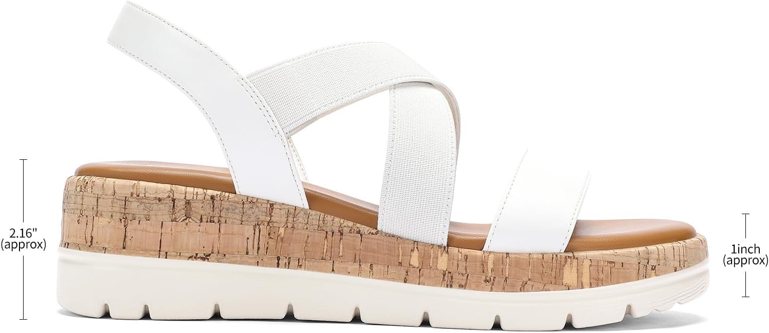 Wedge Sandals for Women Dressy Comfortable Platform Open Toe Slip on Elastic Ankle Strap Summer Casual Shoes Wide Feet Friendly