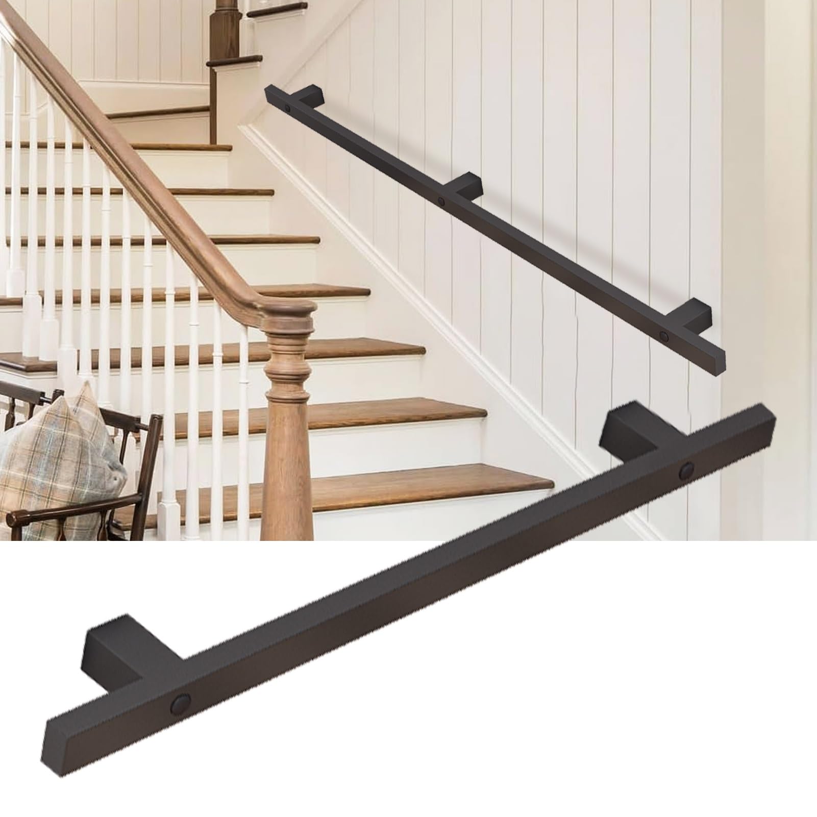 Fkxsxaz 30-600Cm Wooden Handrail With Brackets Staircase Banister Rails, Non-Slip Stair Railings Support Rod, Wall Mouned Grab Bar Loft Safety Hand Rail Kit(18Ft/540Cm)
