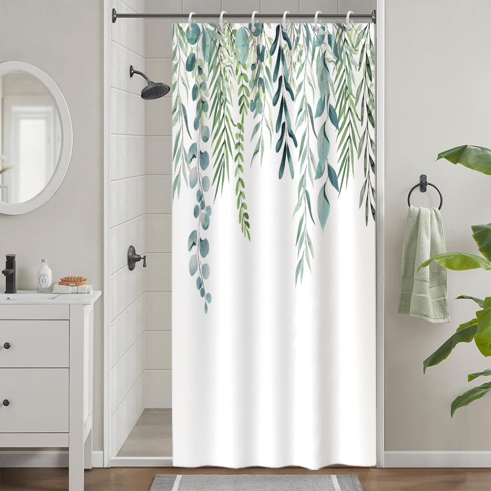 Cortina de Ducha de Hoja Eucalipto, Cortinas de Ducha Verde Oro Abstracto Planta Cortinas de Baño Antimoho Impermeable Lavable Tejido de Poliéster Cortina Ducha con 12 Ganchos 120x200cm — view 21
