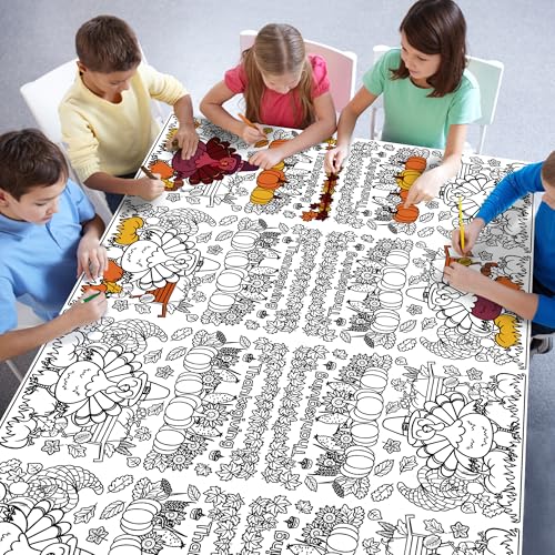 Image of OHOME Thanksgiving Coloring Tablecloth - Thanksgiving Decorations Table Decor - Friendsgiving Banner for Door Wall | Crafts Games for Kids,54 inch x 88 inch