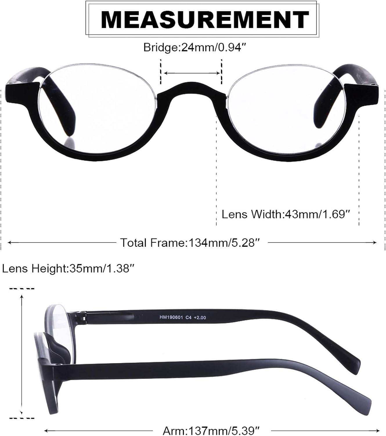 AMILLET Half Moon Reading Glasses for Women,2Pack SemiRimless Half