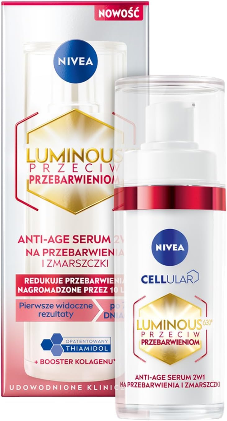 NIVEA Luminous630 Anti‑Age Serum 2w1, serum na przebarwienia i zmarszczki, Thiamidol i Kwas Hialuronowy 30 ml