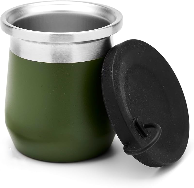 Calabaza Yerba Mate – Taza Yerba Mate de acero inoxidable de 9 fl oz con aislamiento de doble pared, base antideslizante, tapa de silicona a prueba de derrames – Mate Argentino – Tazas Mate. (Verde)