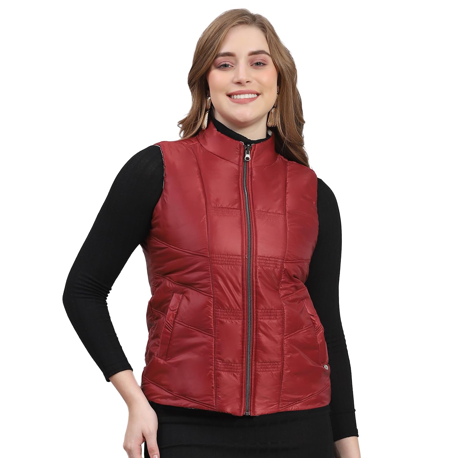 monte carlo Womens Solid Sleeveless Stand Collar Reversible Casual Jacket (223062461)-picture-20