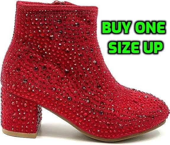 Forever Girls Rhinestone Boots Kids Low Heel Dress Booties Iceberg-12K Shoes Red Rhinestone 22