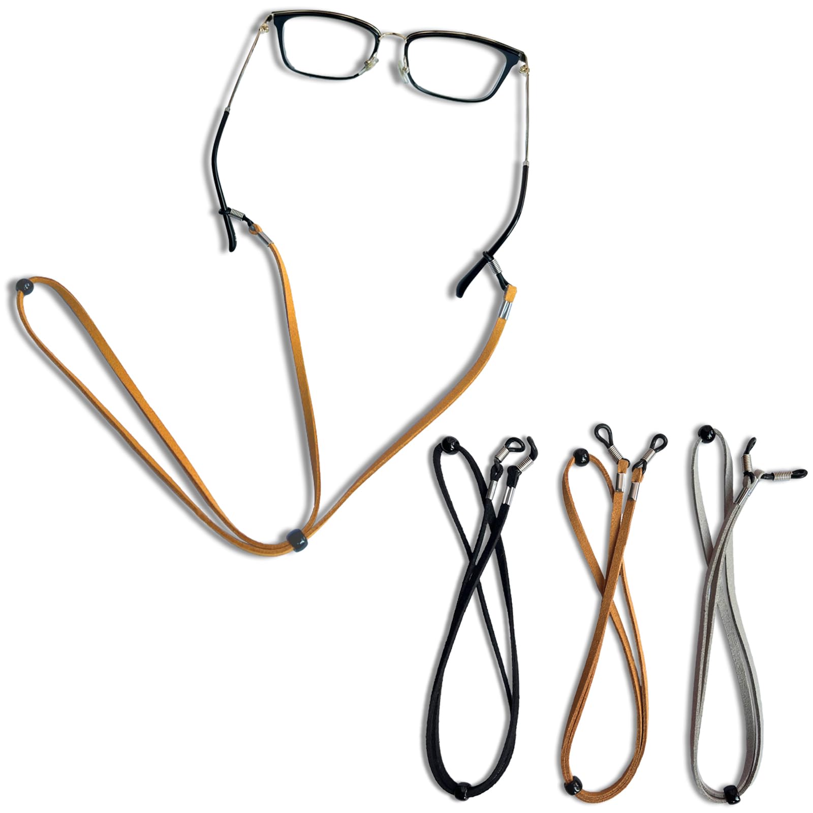 FRXVUC Cadena de 3 correas para gafas, cordón ajustable, soporte antideslizante de cuerda para gafas, para mujeres y hombres, Negro