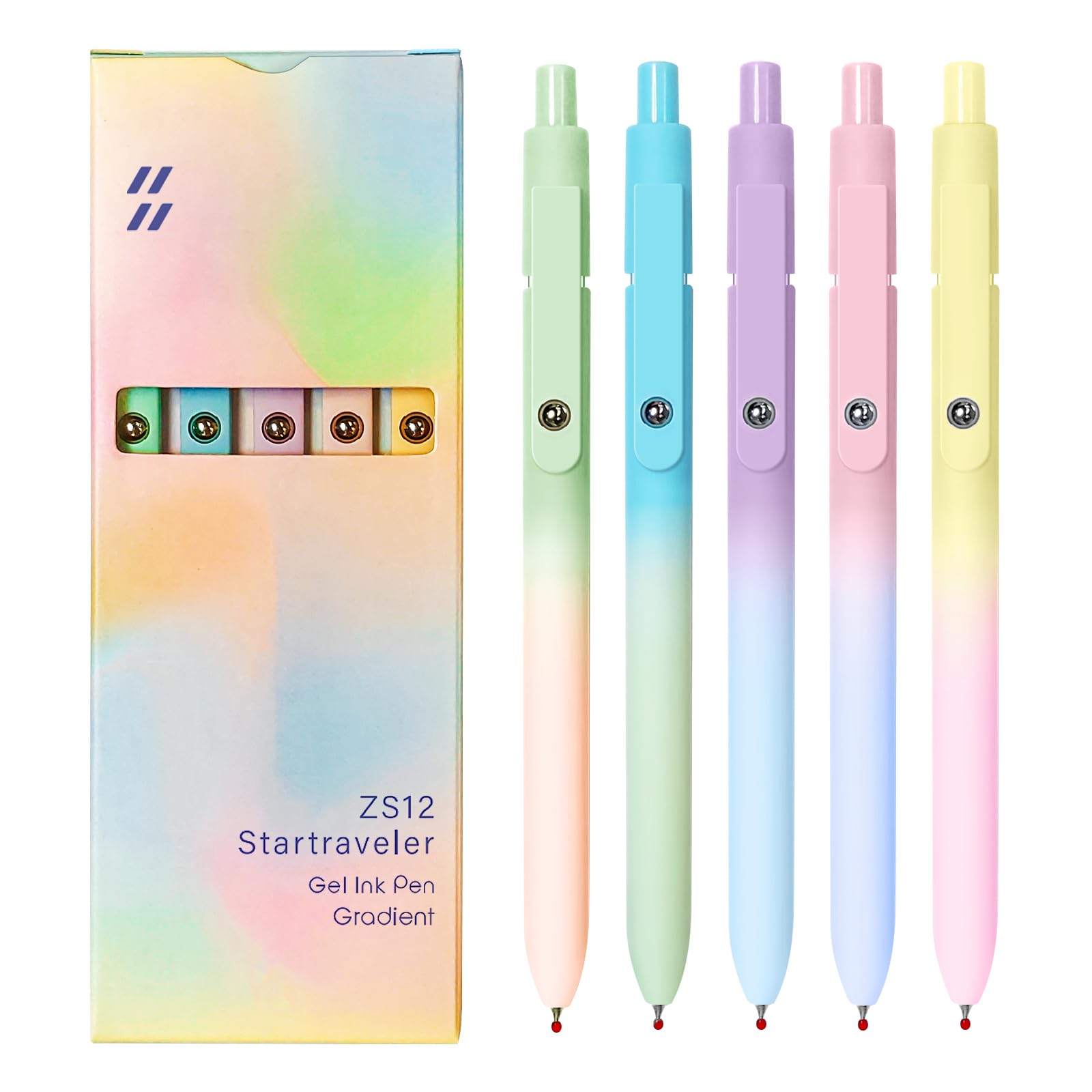 Gel Pens, 5 Pcs Black Ink Pens for Women, 0.7mm Medium Point Smooth Writing Pens with Silicone Grip, High-End Series Metal Clip Retractable Pens for Journaling Note Taking (5 Pcs Pastel)